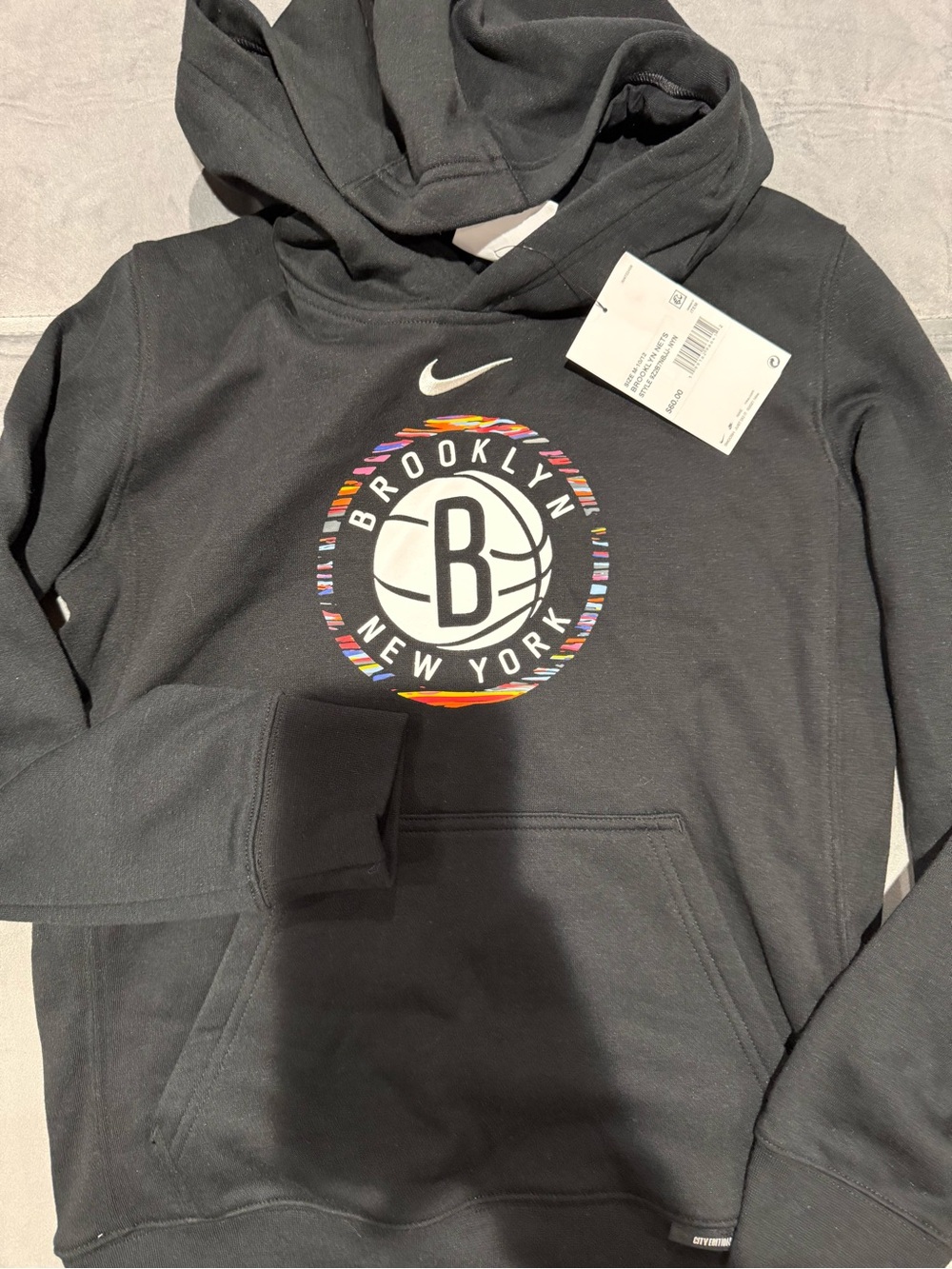 Nike Black Kids Hoodie with Multicolor Brooklyn Logo